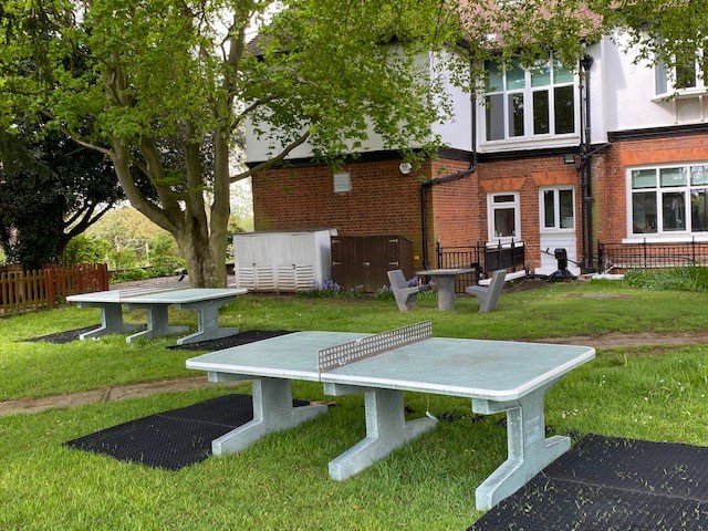 Table tennis tables in Cardfields garden